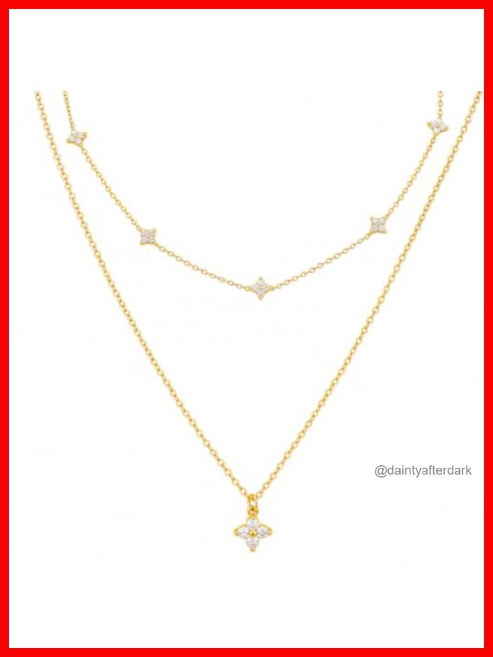 14K Gold Plated Layered Necklace Set Clover Initial Letter Stackable Dainty 2
